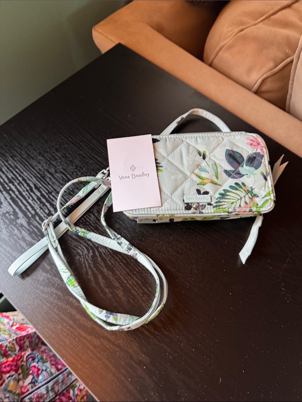 Vera Bradley Light Floral Quilted Crossbody Wallet in White